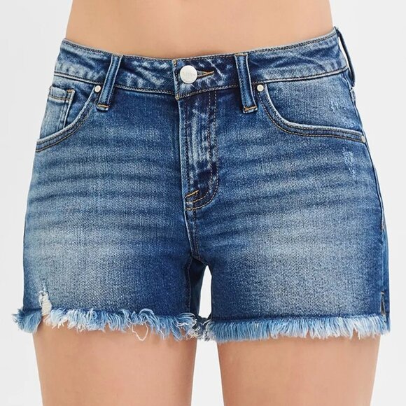 RISEN Full Size Low Rise Frayed Denim Shorts Plus Size - Picture 1 of 8